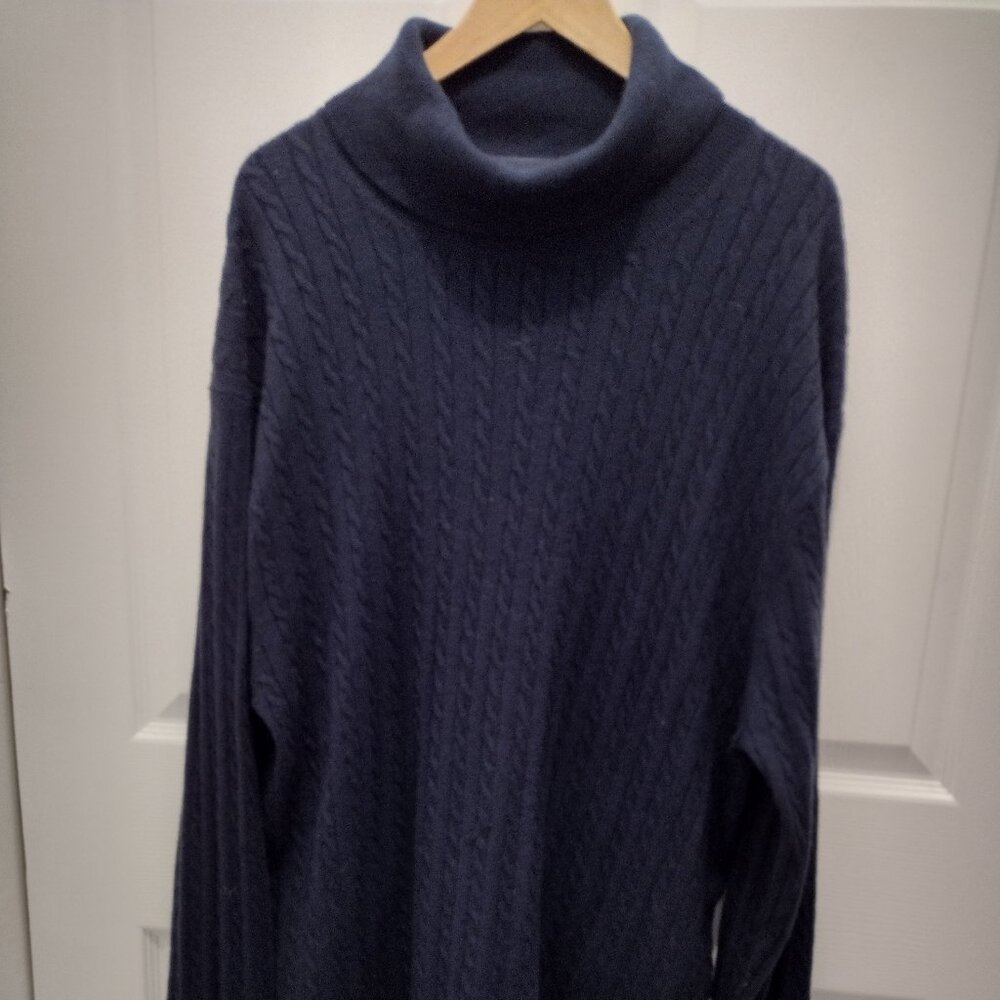 Kallspin 2XL Tall Cashmere Blend Cable Knit Turtleneck Sweater Men’s Luxury Navy